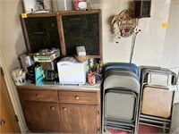 12 Folding Chairs, Cabinet, Coffee Maker