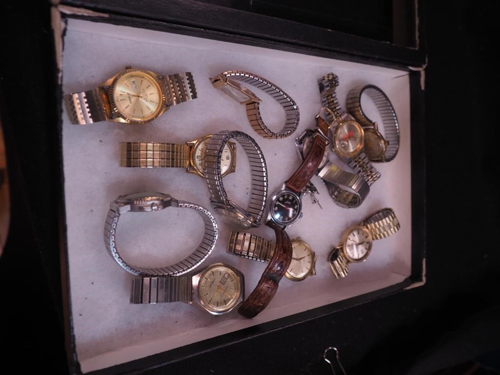 Men's older wristwatches, mostly Timex and Elgin;
