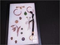 Group of jewelry including Victorian pin, copper
