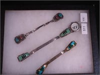 Three sterling watch bands with inlay including