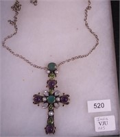 3 1/4" cross pendant with amethyst, peridot,