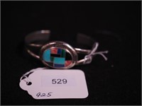 Sterling cuff bracelet with inlaid turquoise,