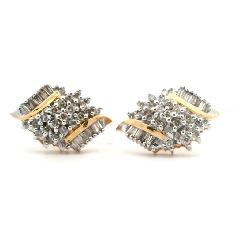 18ct Y/G pair of vari-cut diamond earrings