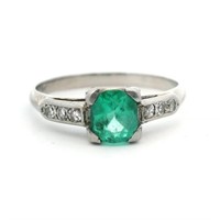 18ct W/G Colombian Emerald 0.69ct and diamond ring