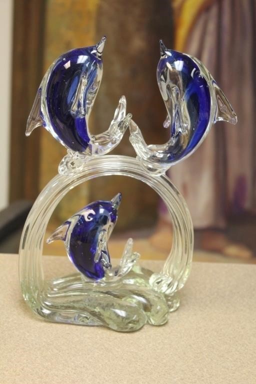 Art Glass Dolphins Group