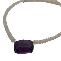 10ct W/G Amethyst 69.41ct and opal necklace