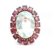 14ct R/G aquamarine & ruby ring