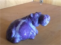 Hand Carved Purple Charoite Hippopotamus Figure