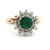 18ct Y/W/G Emerald 0.52ct and diamond ring