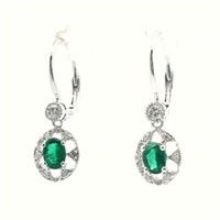 18ct W/G Emerald 0.62ct and diamod earrings