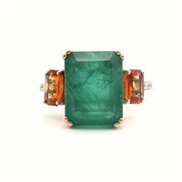 14ct w/g emerald &  orange sapphire ring
