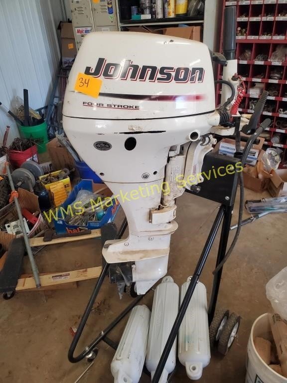 Johnson Boat Motor 9.9HP, Cart, 3 Bumpers