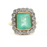 14ct y/gold emerald (3.69ct) & diamond ring