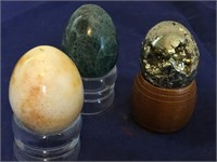 Carved Pyrite, Carnelian & Jade Carved Eggs