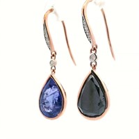 14ct r/gold tanzanite & black diamond earrings