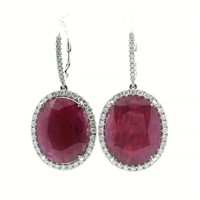 18ct white gold ruby (24.33ct) & diamond earrings