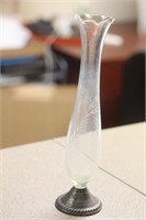 A Weighted Sterling Etched Glass Vase