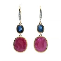 14ct Y/G Ruby, sapphire earrings
