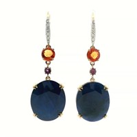 14ct Y/G Sapphire 23.44ct  & diamond earrings