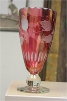 Ruby Red Cut Glass Vase