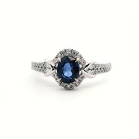 18ct W/G Sapphire 0.92ct and diamond ring