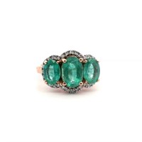 18ct R/G emerald & Dia ring