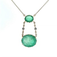 14ct y/g emerald & diamond necklace