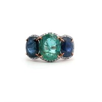 10ct r/g emerald, sapphire & diamond ring