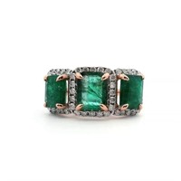 14ct R/G Emerald & Dia ring