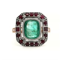 14ct R/G Emerald, Ruby & diamond ring