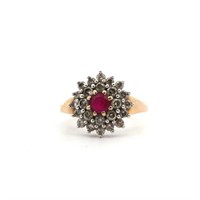 9ct yellow gold multi-diamond and ruby ring