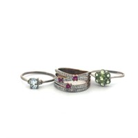 Silver gemstone and diamond rings