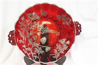 A Ruby Red Silver Overlay Platter