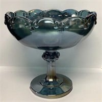 1970s Indiana Blue Carnival Glass Pedestal Bowl