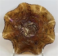 Antique Imperial Amber Luster Ruffled Bowl