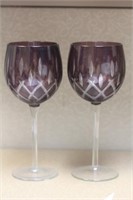 Pair of Amethyst Cut Glass Goblets