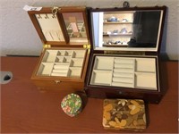 Lot OF Small Wood Jewelry Boxes & Vtg Ring Box