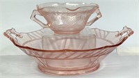 Pink Depression Glass Serving Bowl & Hazel Atlas