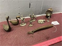 Brass Swans, Pewter Figures, Carbide Miners Lamp