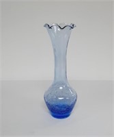 Blue Crackle Glass Ruffled Bud Vase