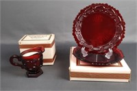Avon Cape Cod Ruby Red Creamer and Dessert Plates