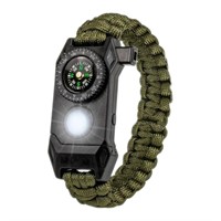 Compass Led Whistle Army Green Nylon Bracelet