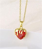 18k Gold-pl. Heart 3.16ct Ruby Necklace