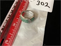 Sterling Silver 92.5 & Emerald Buckle Ring