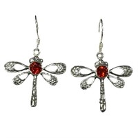 Gorgeous 0.013ct Round Garnet Dragonfly Earrings