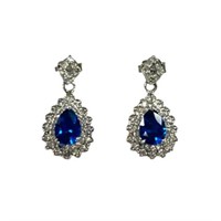 Fancy Blue & White Sapphire Drop Earrings