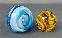 Yellow and Blue Swirl Glass Paperweights