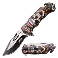 Skull Head Drop Point Spring Assisted Knife
