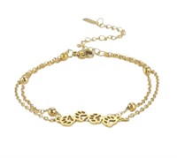 Gold Tone Paw Prints Double Chain Bracelet