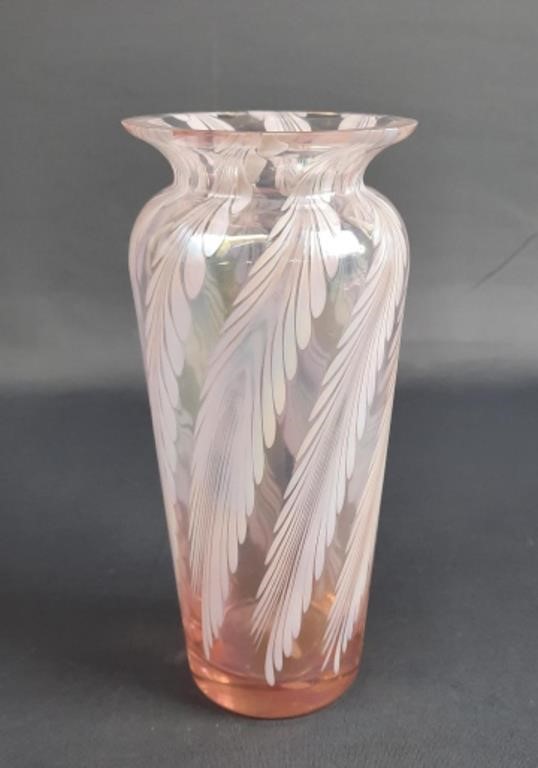 Silvestri Pink Iridescent Feather Glass Vase